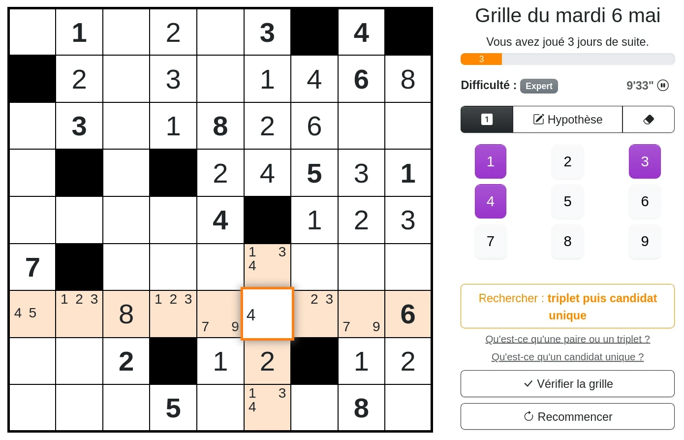 La grille une fois les hyphothèses du triplet retirées
